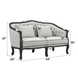 Samael - Loveseat - Gray Linen & Dark Brown Finish