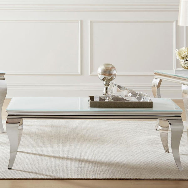 Carone - Rectangular Glass Top Coffee Table - White And Chrome