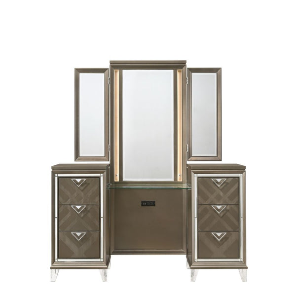  Tri-Fold Mirror â€¢ Storage: 6 Drawers () â€¢ Vanity w/USB Power Dock