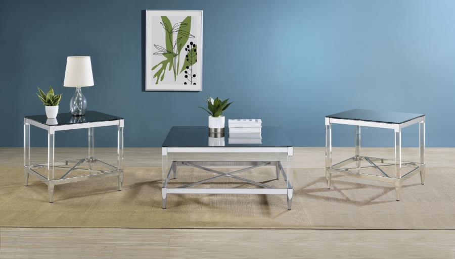 Lindley - 3 Piece Square Coffee And End Table Set - Chrome