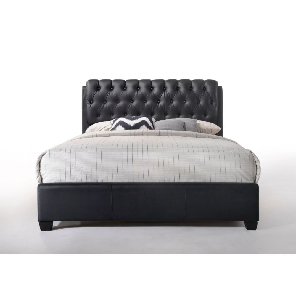 The Ireland bedroom collection reflects transitional design with a beautiful button tufted headboard, crafted in selected faux leather material. Complemented by storage cases carefully made with hand selected veneers with beveled front drawers and brushed