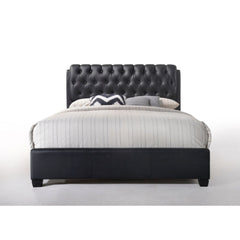 The Ireland bedroom collection reflects transitional design with a beautiful button tufted headboard, crafted in selected faux leather material. Complemented by storage cases carefully made with hand selected veneers with beveled front drawers and brushed