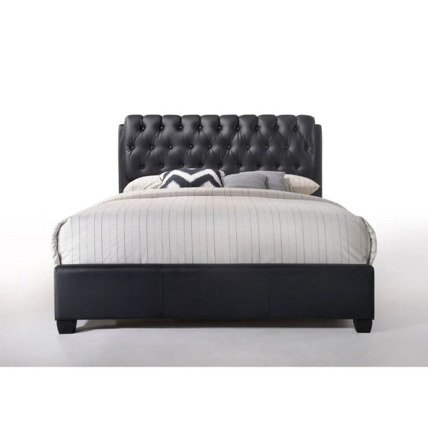 The Ireland bedroom collection reflects transitional design with a beautiful button tufted headboard, crafted in selected faux leather material. Complemented by storage cases carefully made with hand selected veneers with beveled front drawers and brushed
