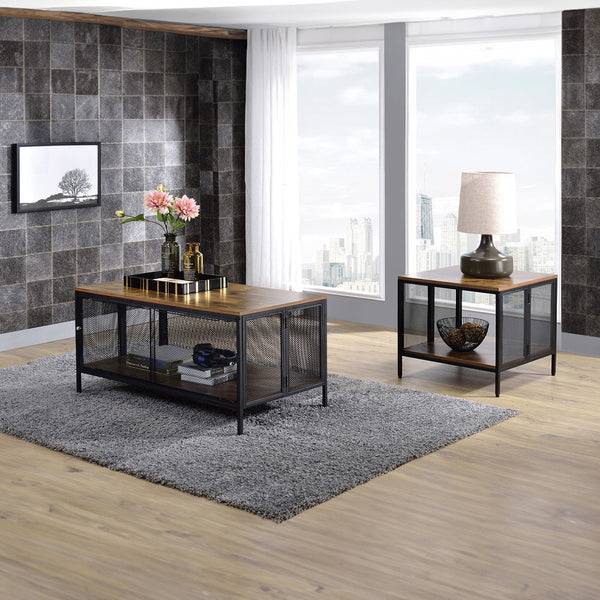  Metal Mesh Base â€¢â€¢ CONSTRUCTION â€¢â€¢ Wooden Top: Antique Oak finish