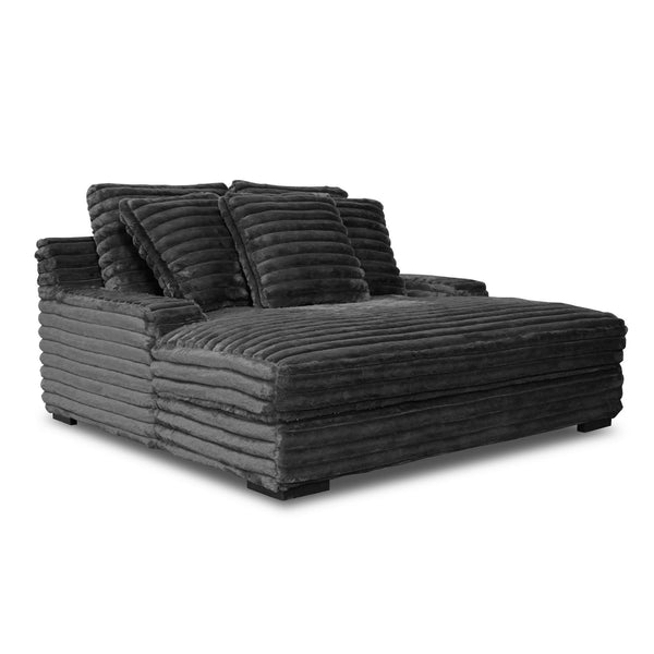 The Embrace Dual Chaise Lounge in charcoal gray is a luxurious and versatile addition to your home, perfect for both lounging and accommodating guests. Featuring 100% charcoal gray polyester fabric with a fluffy, blanket-like texture, this chaise lounge i
