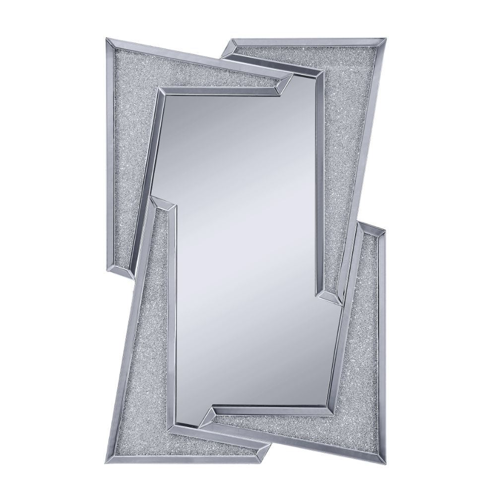 This alluring Noralie accent mirror lends a touch of glimmering glam to your decor. The dazzling design showcases a striking clean-cut rectangular silhouette and mirrored frame with faux diamond inlay. Hang this piece vertically at the end of your formal 