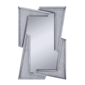This alluring Noralie accent mirror lends a touch of glimmering glam to your decor. The dazzling design showcases a striking clean-cut rectangular silhouette and mirrored frame with faux diamond inlay. Hang this piece vertically at the end of your formal 