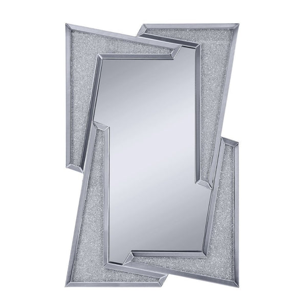 This alluring Noralie accent mirror lends a touch of glimmering glam to your decor. The dazzling design showcases a striking clean-cut rectangular silhouette and mirrored frame with faux diamond inlay. Hang this piece vertically at the end of your formal 