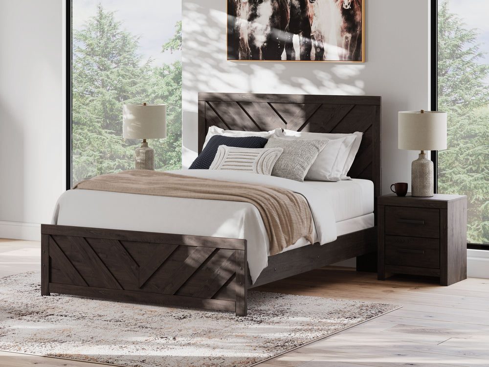 Designed with everyday style in mind, this queen panel bed is a simply chic approach to modern living. A dark charcoal finish blends black and brown undertones, creating a versatile look that effortlessly pairs with your existing pieces. And for an extra 