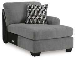This right-arm facing corner chaise is made with polyester upholstery. Pairs with other items in the series to make a sectional.<br><br><b>Additional Dimensions</b><br><ul><li>Arm height: 26-"</li><li>Seat depth: 44-"</li><li>Seat height: 20-"</li><li>Top