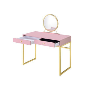 Coleen - Vanity Desk - Pink & Gold Finish
