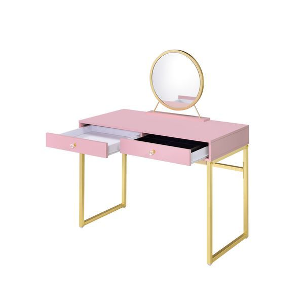 Coleen - Vanity Desk - Pink & Gold Finish