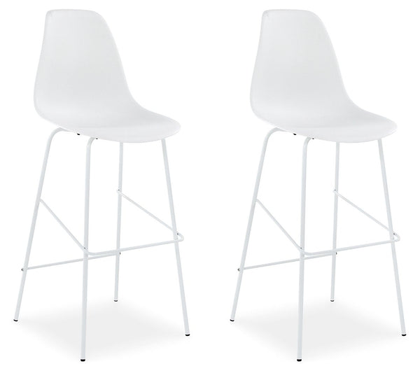 Designed with form and function in mind, this contemporary bar stool sports a slender-yet-sturdy metal frame and a fully contoured bucket seat. With its cool bar height dimensions and classically clean design, this stool transforms a kitchen island or bre