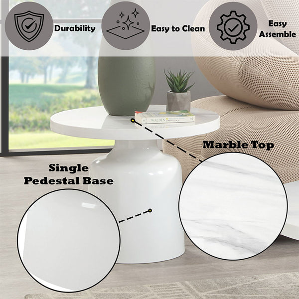 Zaid - End Table - Engineering Marble & White High Gloss Finish