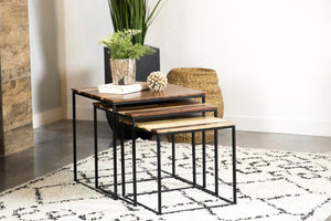  offering both convenience and modern rustic charm. The solid sheesham wood tabletops showcase natural wood grain variations