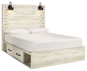 Cambeck - Whitewash - Queen Panel Bed with 4 Storage Drawers