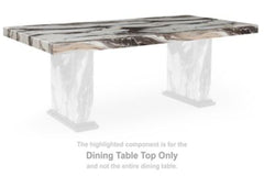 This dining table top is made with solid hardwood, decorative paper laminate and MDF substrate. Pairs with other items in the series to make a dining table.<br><br><b>Additional Dimensions</b><br><ul><li>Assembled table: 0-"</li><li>Apron to floor: 27.38-