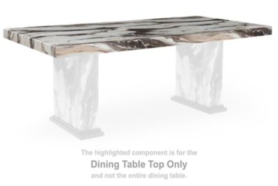 This dining table top is made with solid hardwood, decorative paper laminate and MDF substrate. Pairs with other items in the series to make a dining table.<br><br><b>Additional Dimensions</b><br><ul><li>Assembled table: 0-"</li><li>Apron to floor: 27.38-