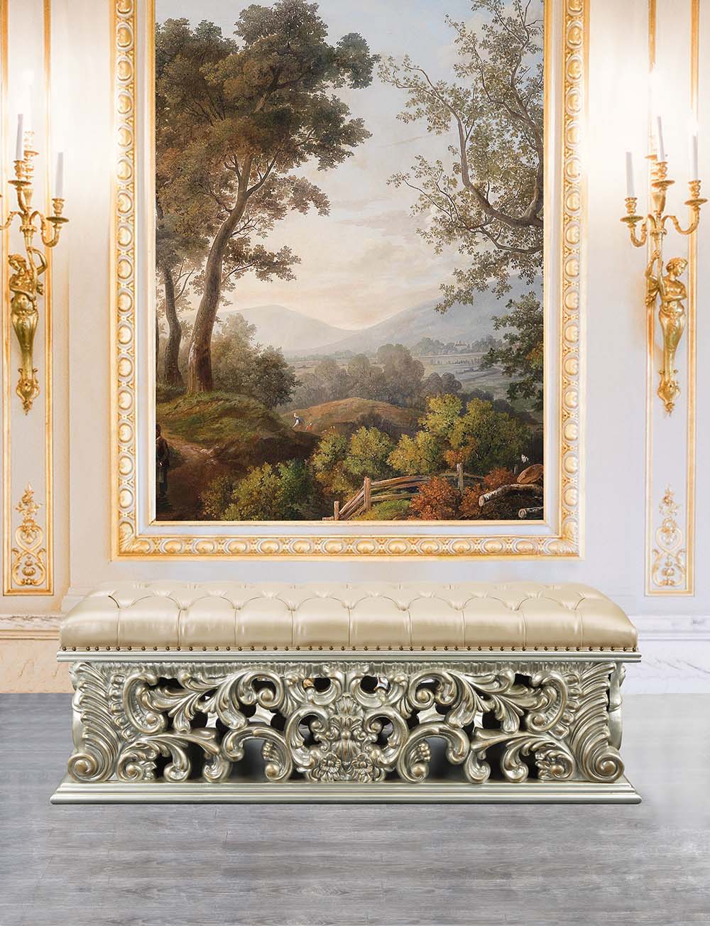 A bed fit for royalty, the Sorina bed brings glam and style to any bedroom in your home. Crafted exquisitely with a tall regal headboard that is accented with button tufts along the center of the headboard. The footboard features the same majestic scrollw