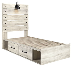 Cambeck - Whitewash - Twin Panel Bed with 4 Storage Drawers