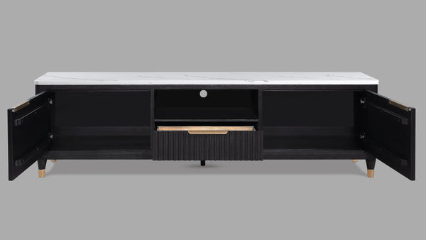  this piece embodies refined elegance. Brass-tone accents and 