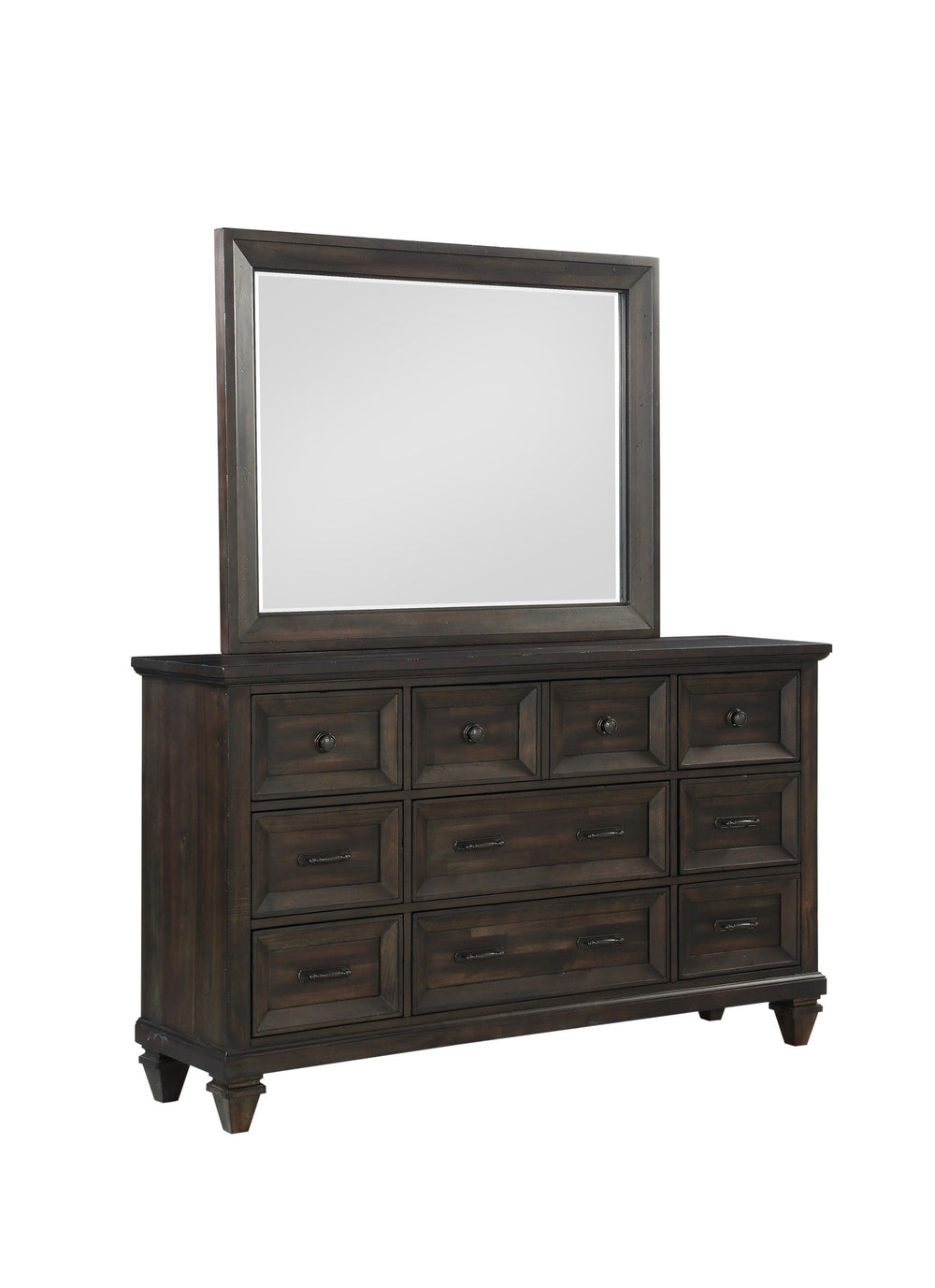 The Sevilla Dresser Mirror in brown is a perfect blend of timeless craftsmanship and versatile design, making it an elegant addition to any bedroom. Skillfully crafted from solid Acacia wood and Acacia veneers, this mirror features a rich walnut finish th