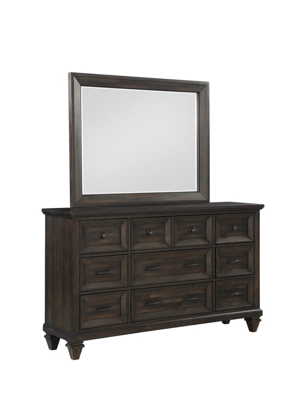 The Sevilla Dresser Mirror in brown is a perfect blend of timeless craftsmanship and versatile design, making it an elegant addition to any bedroom. Skillfully crafted from solid Acacia wood and Acacia veneers, this mirror features a rich walnut finish th