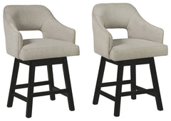 This barstool invites you to take contemporary modern style for a spin. Comfortably cushioned seat, self-returning swivel and contoured back make it beautifully in tune with your needs. Luxurious linen-look upholstery is a sensational touch.<br><br><b>Add