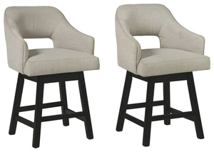This barstool invites you to take contemporary modern style for a spin. Comfortably cushioned seat, self-returning swivel and contoured back make it beautifully in tune with your needs. Luxurious linen-look upholstery is a sensational touch.<br><br><b>Add