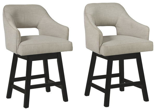 This barstool invites you to take contemporary modern style for a spin. Comfortably cushioned seat, self-returning swivel and contoured back make it beautifully in tune with your needs. Luxurious linen-look upholstery is a sensational touch.<br><br><b>Add