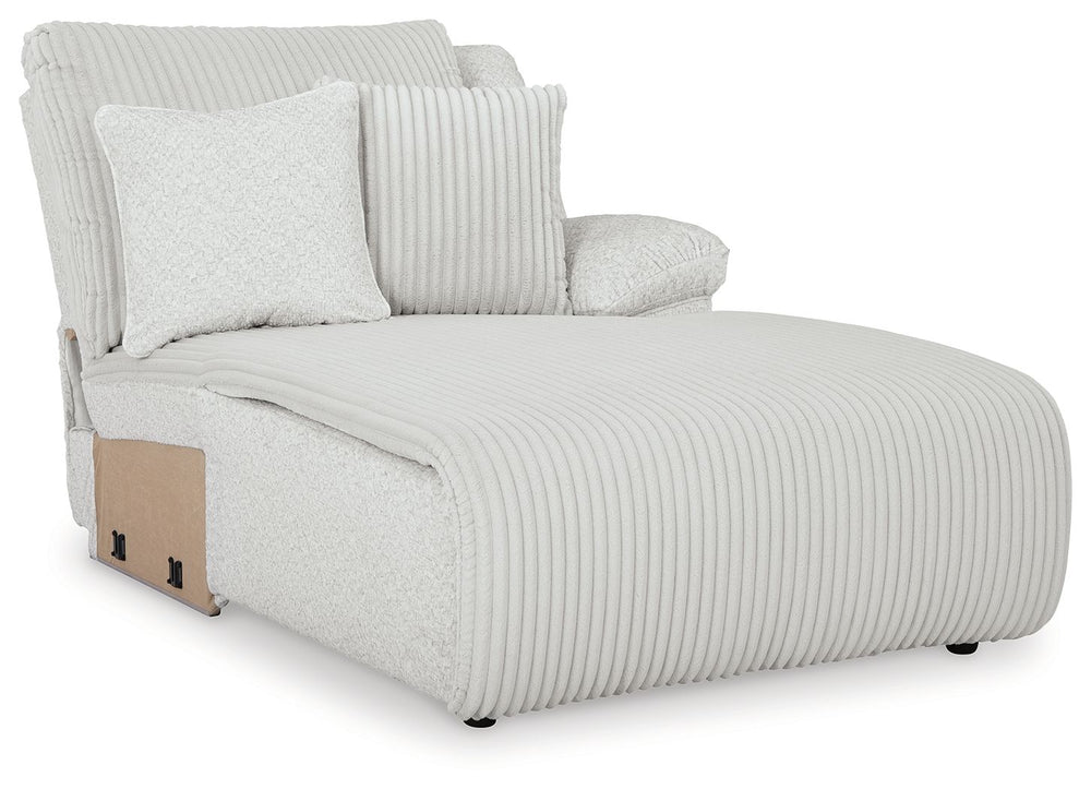 This right-arm facing press-back chaise is made with polyester upholstery. Pairs with other items in the series to make a sectional.<br><br><b>Additional Dimensions</b><br><ul><li>Leg height: 2.25-"</li><li>Minimum width of doorway for delivery: 36-"</li>