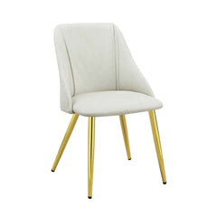 The sleek clean-lined table Gaines dining table offers subtle a hint of glam, the base offers a touch of gold to enhance the textured vertical lined pedestal. The white high gloss finish reflects light and makes any dining space appear larger and grander.