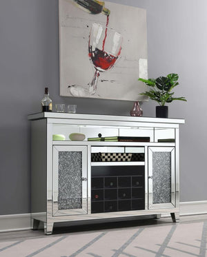  this wonderful wine cabinet boasts glamorous elements like mirror tile and trim and a faux diamond inlay for a luxurious look and f