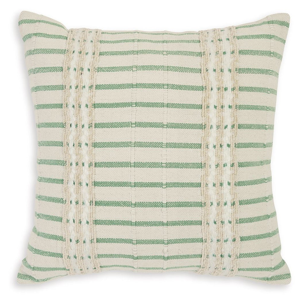 Dress up your sofa or bed with the casual charm of this accent pillow. It-'s a timeless addition to your decor, with a simple striped pattern that-'s both classic and modern. The pillow-'s white, green and natural hues make it beautiful living on its own 