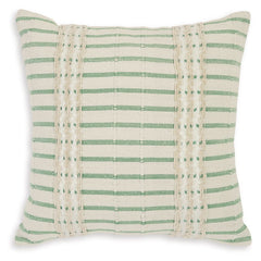 Dress up your sofa or bed with the casual charm of this accent pillow. It-'s a timeless addition to your decor, with a simple striped pattern that-'s both classic and modern. The pillow-'s white, green and natural hues make it beautiful living on its own 