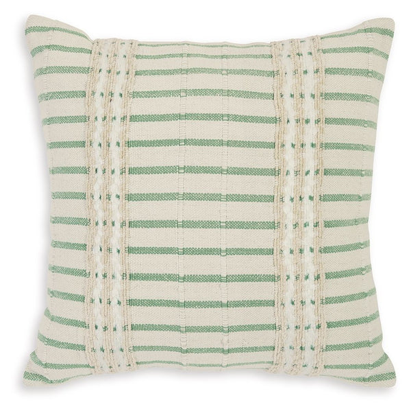 Dress up your sofa or bed with the casual charm of this accent pillow. It-'s a timeless addition to your decor, with a simple striped pattern that-'s both classic and modern. The pillow-'s white, green and natural hues make it beautiful living on its own 