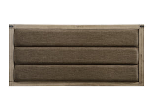  each piece is equipped with ample storage and smooth metal hardware. The bed-'s bold headboard is a standout element