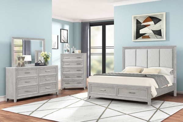  designed for ultimate comfort and convenience. The bed is complemented by a 6-drawer dresser and a 5-drawer chest