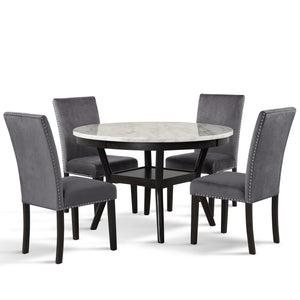  paired with four stunning gray velvet chairs. Cra