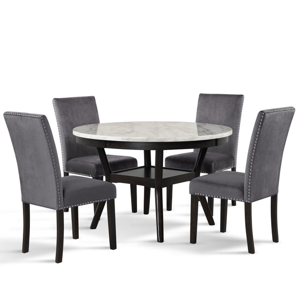  paired with four stunning gray velvet chairs. Cra