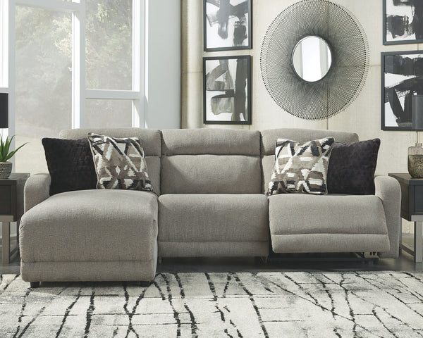 Delightfully modern. Exceptionally comfortable. When it comes to modular furniture with easy-elegant appeal, itâ€™s hard to beat this power reclining sectional. Wrapped in a decadently plush stone-tone fabric for neutral versatility, this chic sectional i