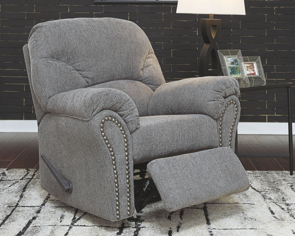 Why sacrifice comfort for style (or style for comfort) when you can have the best of both in this living room set in pewter gray. Calling attention to the elegantly flared armrestsâ€”black nickel-tone nailhead trim for a punch of cool character. <h4><b>Al