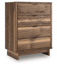 Nostalgic style, retooled for todayâ€™s trends. This chest of drawers puts an elevated twist on mod aesthetics. Its warm brown tones reflect the mid-century vibes you love, while the angular base incorporates contemporary motifs. Integrated drawer handles