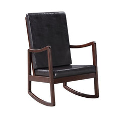 Calm your mind and close your eyes on this gently rocking chair. With wood curved rocker rails, the Raina Rocking Chair provides the ideal place to sit back and relax. Upholstered seat and back cushion offers you comfortable seating, with faux leather uph