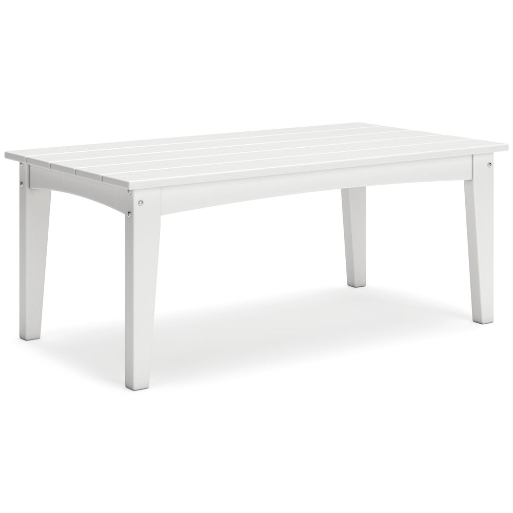 Drift into outdoor entertainment bliss with this coffee table. Dressed in a bright white for a fresh feel, it weathers sunny summer days and cozy winter nights with durable MEGA-TUFFÂ® HDPE material. When it comes to form and function, the table-'s rain-s
