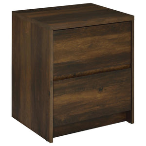 Modernize your bedside with this functional nightstand, featuring a wood-inspired finish. It includes two spacious drawers for ample storage and an integrated dual USB charging outlet with USB-A and USB-C ports for fast and convenient device charging. A m