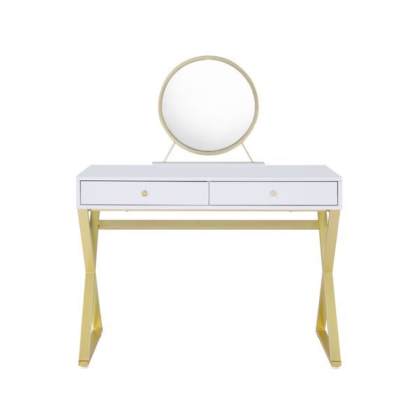 Coleen - Vanity Desk - White & Gold Finish