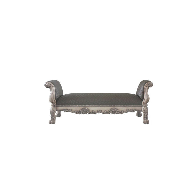 KD, Bench (Backless) Stationary Seat Padded SEAT: PU () Raised Scrolled Moldings with Vintage Hand Brushed Contrast Finish (Poly-Resin) Backless Seat Construction: Wooden Scrolled Apron () Oversized Claw Leg Rolled Armrests<br/><br/><b>Product Features</b