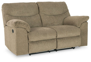 Sincere in its styling, this reclining loveseat invites a relaxed sensibility into your space. Its neutral upholstery has a universal appeal, with pull-tab reclining making it easy to kick back in comfort. Providing high-quality functionality at an afford