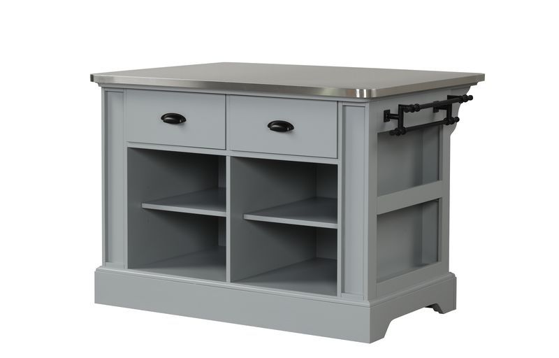 Rectangular Kitchen IslandStorage: 3 Drawers & 2 Doors StorageSide Wooden GlideStainless Steel Top2 Rods Included<br/><br/><b>Product Features</b><ul><li>Rectangular Kitchen Islandâ€§Storage: 3 Drawers & 2 Doors Storageâ€§Side Wooden Glideâ€§Stainless Ste